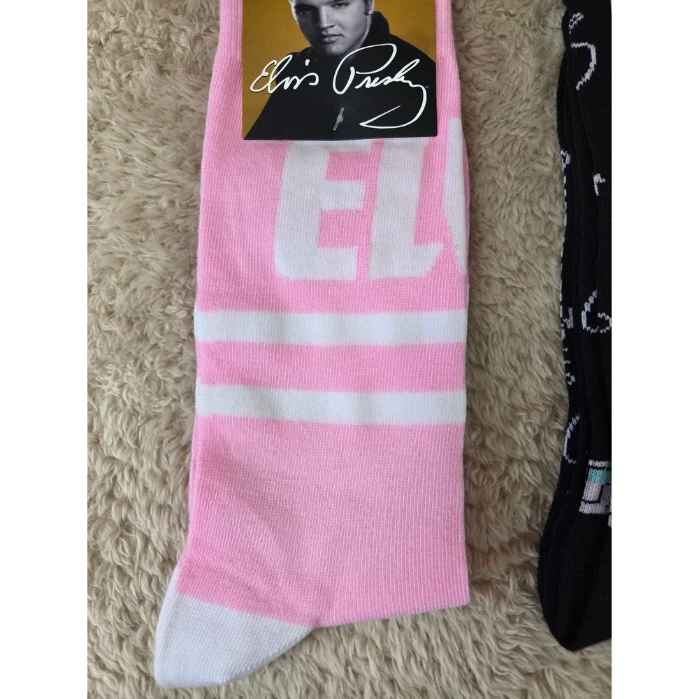 Elvis Presley Crew Socks 2 Pair Bundle‎ Pink Cadillac Signature Mens US 7-12 NEW